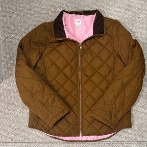 J. Crew Brown Quilted womens Puffer with Pink Lining